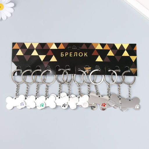 Цена за 12 шт. Брелок для ключей на кольце «Косточка с лапкой», металл, 3×4 см, МИКС