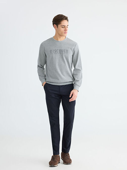 Bisiklet Yaka Bask?l? Erkek Sweatshirt