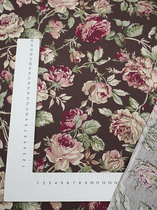Сатин Античные розы цв.горький шоколад, ш.1.6м, хлопок-100%, 110гр/м.кв - Купава фото 4