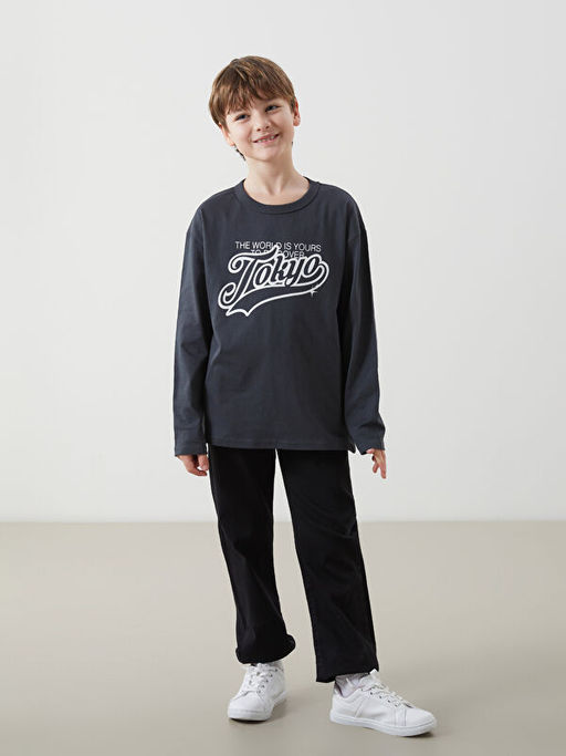 Bisiklet Yaka Tokyo Bask?l? Erkek ?ocuk Ti??rt