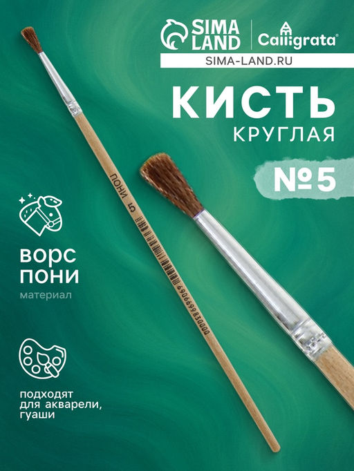 Цена за 10 шт. Кисть для рисования, пони, № 5, круглая, деревянная ручка, международный размер