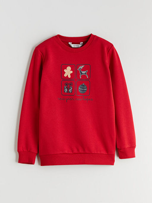 Bisiklet Yaka Y?lba?? Temal? Erkek ?ocuk Sweatshirt