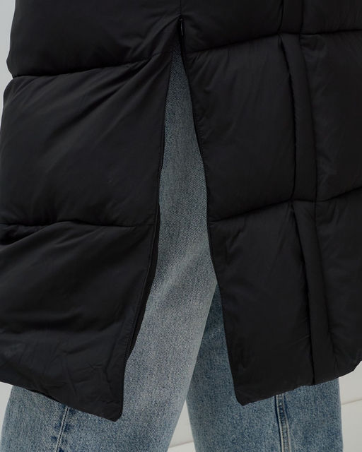 Пальто зимнее утепленное с капюшоном женское черного цвета 7729Ch - Visdeer фото 13