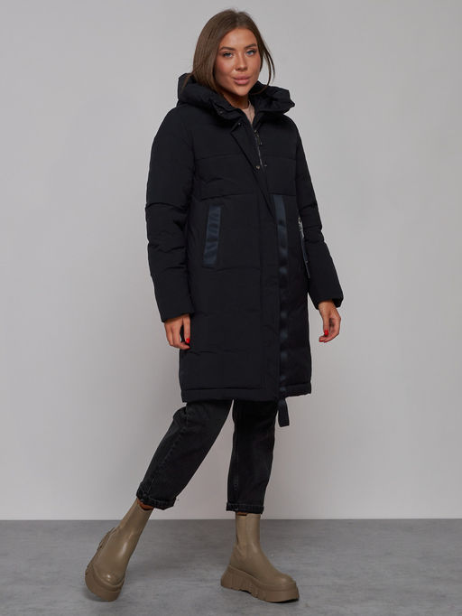 Пальто утепленное молодежное зимнее женское черного цвета 59018Ch - Mtforce фото 4