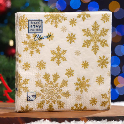 Цена за 2 шт. Салфетки новогодние бумажные Золотые снежинки, 3 слоя, 33?33 см, 20 шт.