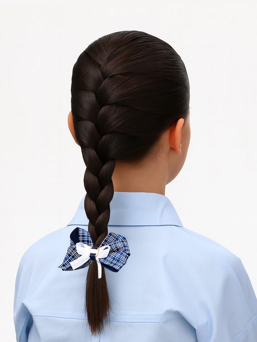 Цена за 6 шт. Резинка для волос «Школьница», бант двойная клетка, 9 см, бело-синяя