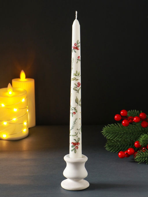 Цена за 4 шт. Свеча античная новогодняя 255х22 мм с декором, зимняя