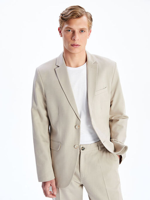 Standart Kal?p Keten Kar???ml? Erkek Blazer Ceket