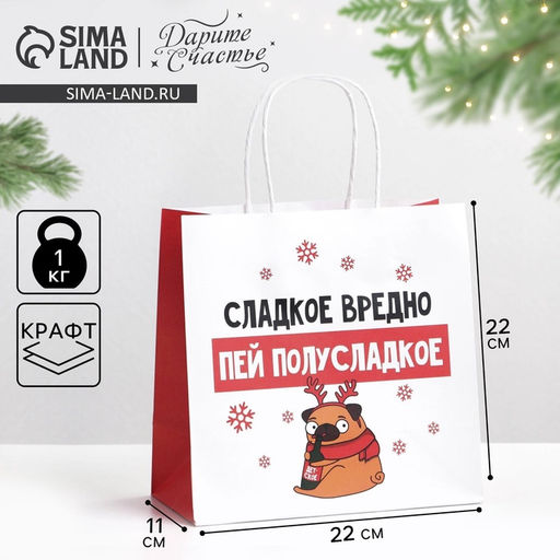 Пакет подарочный новогодний «Сладкое вредно», 22×22×11 см