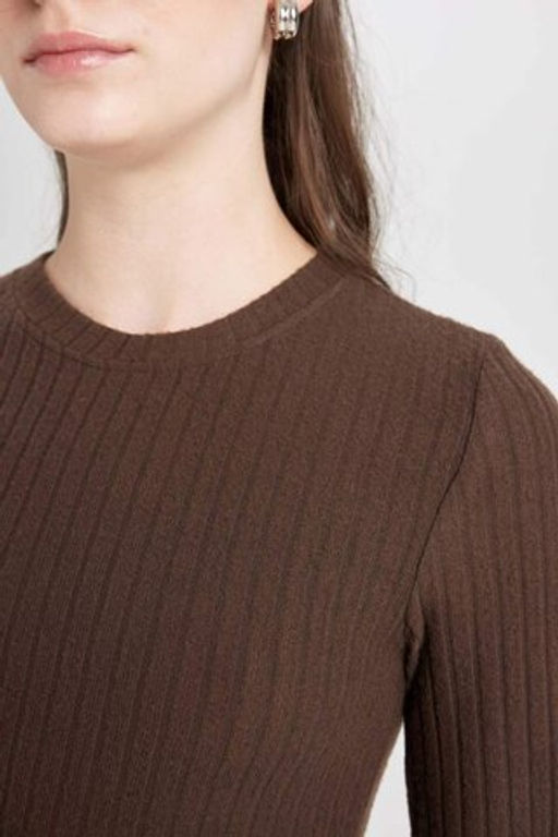 Облегающее платье макси с круглым вырезом и длинными рукавами - Defacto фото 4