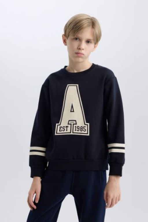 Erkek Cocuk Bisiklet Yaka Bask?l? Sweatshirt