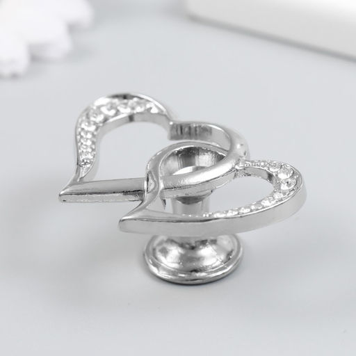 Фурнитура для шкатулки, ручка «Два сердца», металл, стразы, серебро 3.8×5.4×2.4 см