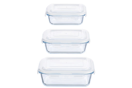 Набор 3 прямоугольных контейнеров 360 мл, 600 мл, 1000 мл с пластик. крышк. с защел., с сил.уплотн Elan Gallery