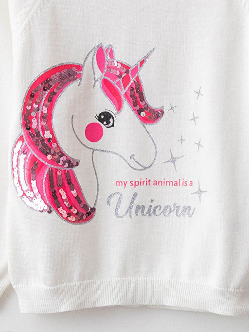 Bisiklet Yaka Bask?l? Pul ??lemeli Uzun Kollu K?z ?ocuk Triko Kazak - Waikiki фото 3