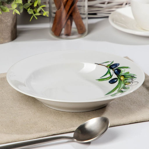 Тарелка глубокая Дулевский фарфор «Оливки», 225 мл, d=20 см, белая, рисунок МИКС