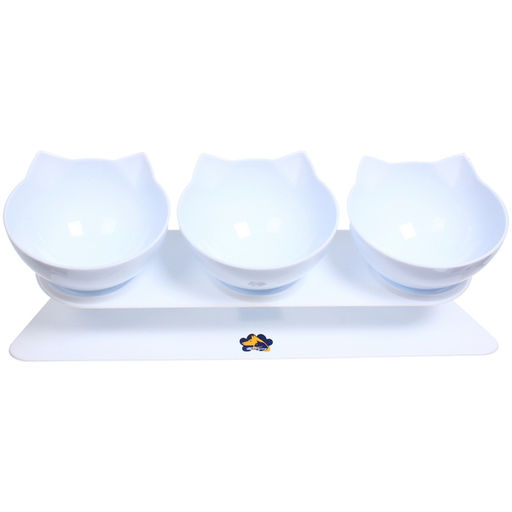 Миски пластиковые на подставке 3шт "МУРОЧКИН", цвет белый, 39,5*12*13см/270мл