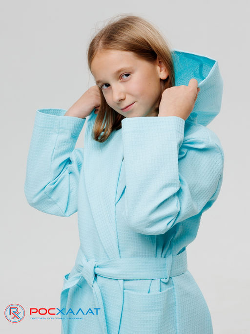 Подростковый вафельный халат с капюшоном мятный В-18 (19)