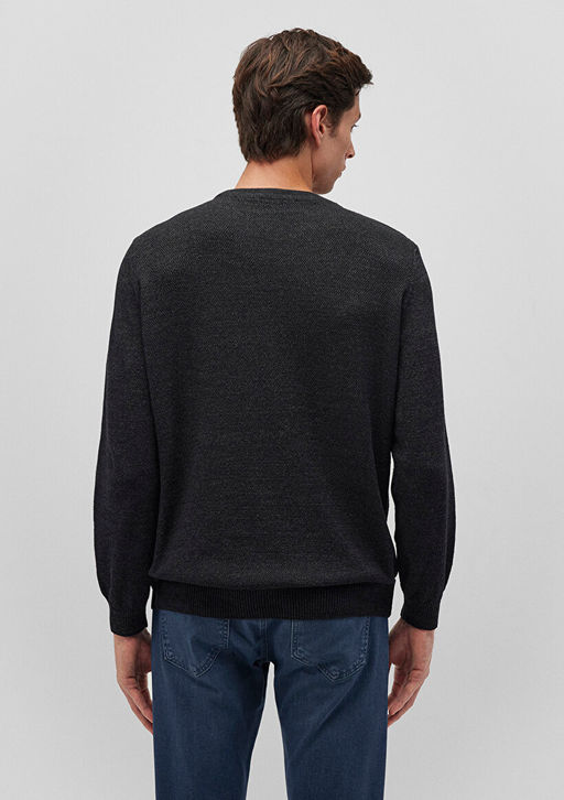 Siyah Bisiklet Yaka Basic Kazak - Mavi фото 4