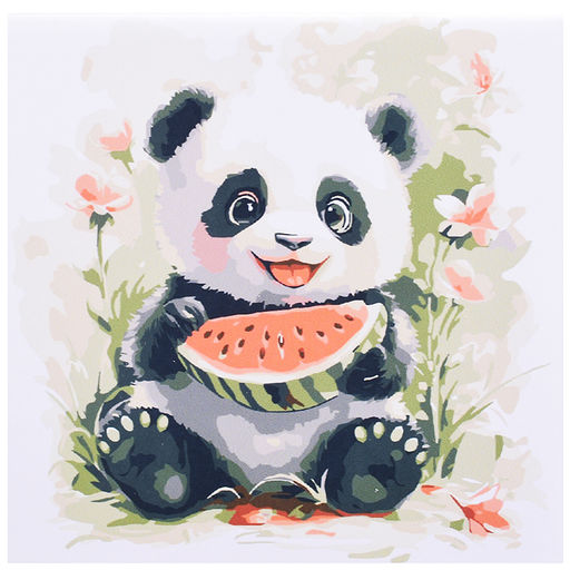 Холст с красками 20х20 по номерам "Пандочка с арбузом" в коробке (16цв.)