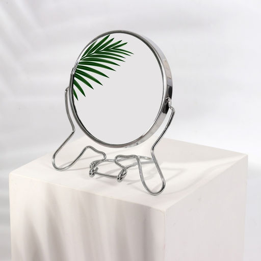 Цена за 2 шт. Зеркало настольное, с увеличением х2, круглое, настенное, двустороннее, 11×18.5 см, (d=9 см), металлическое