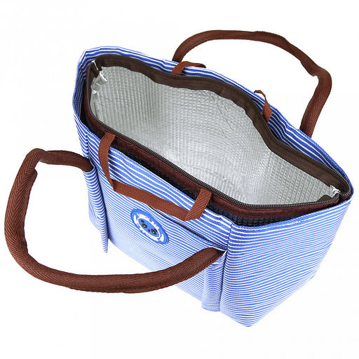 Lunch bag Сумка обеденная 26х13,5х22см (34см с ручками), полиэстер, на подкладке, внутренний карман на молнии, наружный карман, сумка-вставка 24х11,5х21см термоизоляция на молнии, синий (Китай) - Домашняя мода фото 3