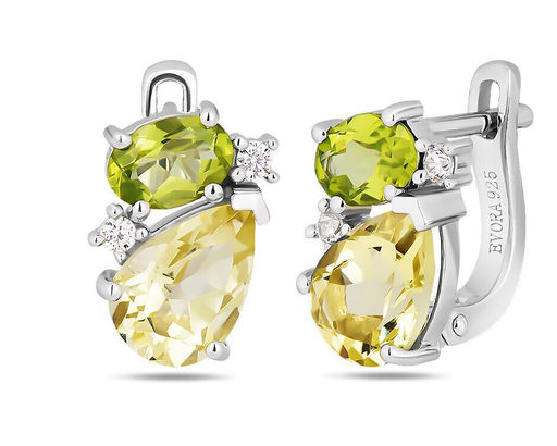 Серьги, лимонный топаз , перидот, Юрмала