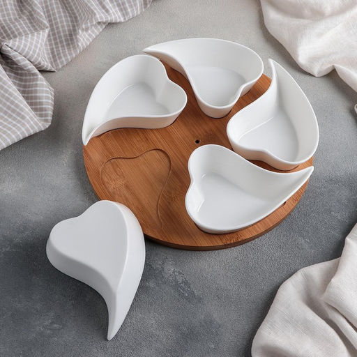 УЦЕНКА Набор соусников на дерев подставке 5 шт "Эстет. Сердца"