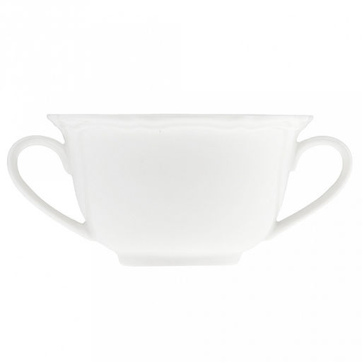 "Совершенство" Бульонница фарфоровая 280мл, д11,3х6,5см, с ручками, белый, рельефный декор, волнистый край (Китай)