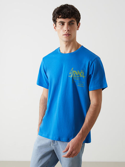 Bisiklet Yaka K?sa Kollu Bask?l? Penye Erkek Ti??rt