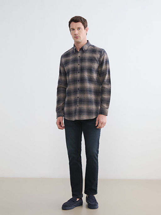 Regular Fit Y?n Kar???ml? Erkek G?mlek