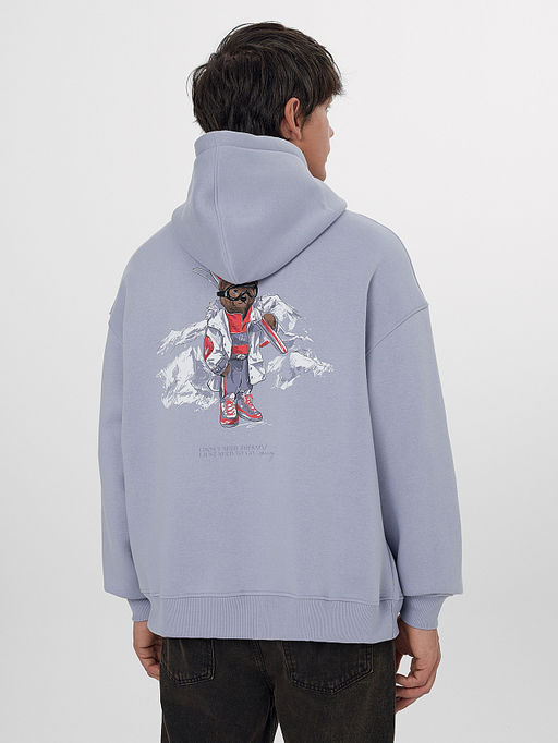 Теплое худи мужское фиолетовое с начесом