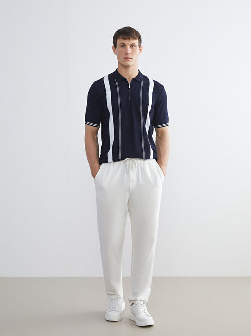 Polo Yaka K?sa Kollu ?izgili Erkek Triko Kazak