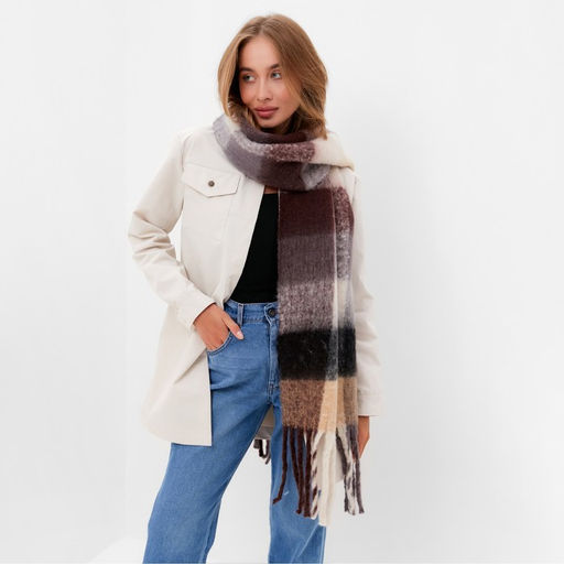 Шарф зимний объемный с кистями MINAKU клетка 210*38+18 см  фото 2
