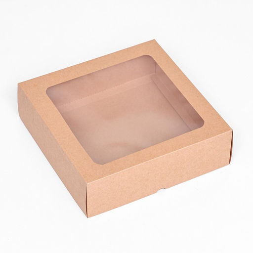 Цена за 5 шт. Коробка складная, крышка-дно, с окном, крафт, 25 х 25 х 7,5 см, - UPAK LAND фото 2