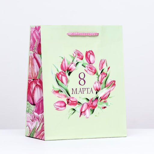 Пакет подарочный 8 марта, зеленый, 18 х 22,3 х 10 см - Simaland фото 3