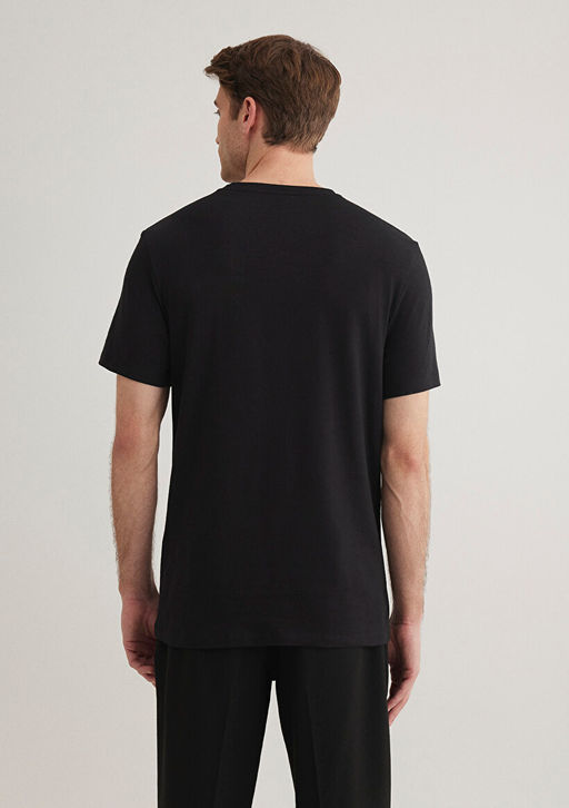 Stretch Siyah Basic Tisort - Mavi фото 5