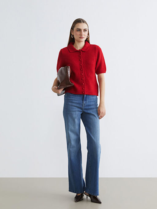 Kad?n Polo Yaka K?sa Kollu D??meli Triko H?rka