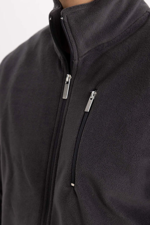 Флисовый кардиган стандартного кроя с воротником-стойкой - Defacto фото 5