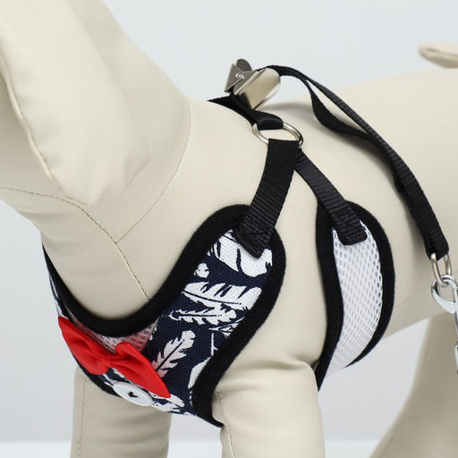 Комплект с мягкой шлейкой и бантиком Перья, размер M, поводок 120 x 1,5 см, ОГ 28-46 см - Пижон фото 5