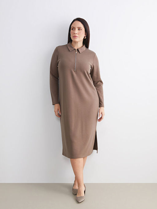 B?y?k Beden Polo Yaka Y?rtma?l? Elbise