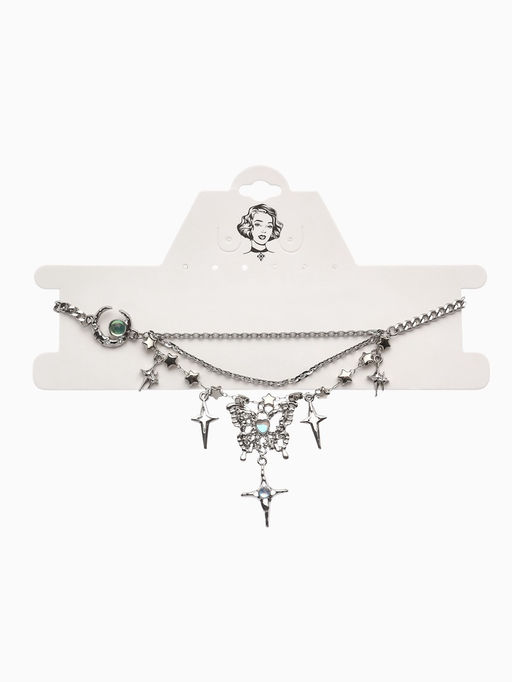 Колье Бабочка звёзды, белое в серебре, 40 см