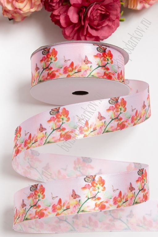 Лента атласная 2,5 см Premium "Цветы" SF-5194-12