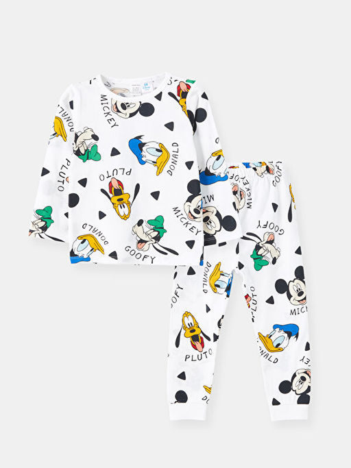 Bisiklet Yaka Uzun Kollu Daffy Duck Bask?l? Erkek Bebek Pijama Tak?m?