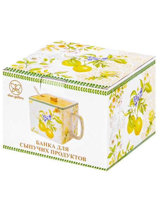 Банка д/сыпучих прод. 1 л 16,5х15,5х11,5 см Лимоны, с откид. бамбук. крыш.+ложка NEW BONE CHINA - Elan gallery фото 8
