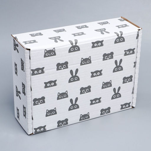 Коробка подарочная сборная, упаковка, «Зверята», белый, 27×21×9 см