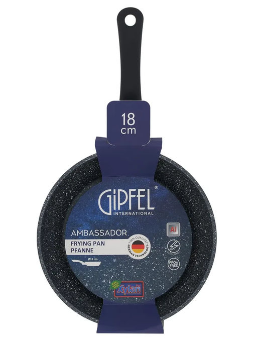 52781 GIPFEL Сковорода AMBASSADOR 18х4 см из кованого алюминия, с антипригарным покрытием Xylan plus, с бакелитовой ручкой с покрытием Soft-touch, с индукционным дном. Толщина: 2,0/2,5мм. Цвет: черный. - Werner фото 8