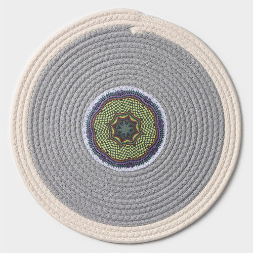 Салфетка сервировочная на стол Доляна Мира, d=38 см, хлопок, цвет серый, рисунок МИКС  фото 15