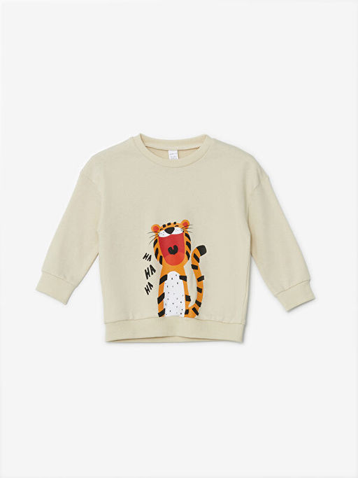 Bisiklet Yaka Uzun Kollu Bask?l? Erkek Bebek Sweatshirt