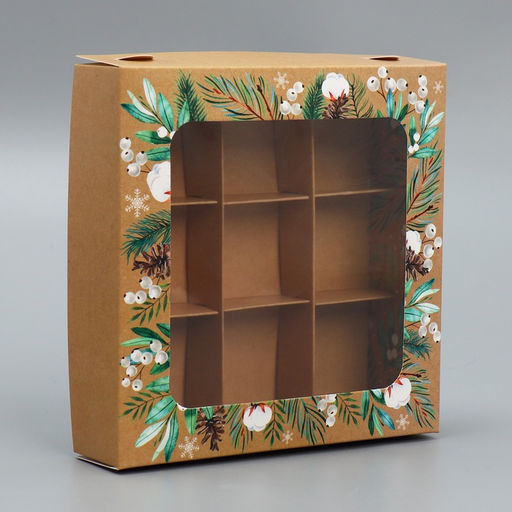 Цена за 5 шт. Коробка под 9 конфет «С Новым годом», эко, 14.5×14.5×3.5 см