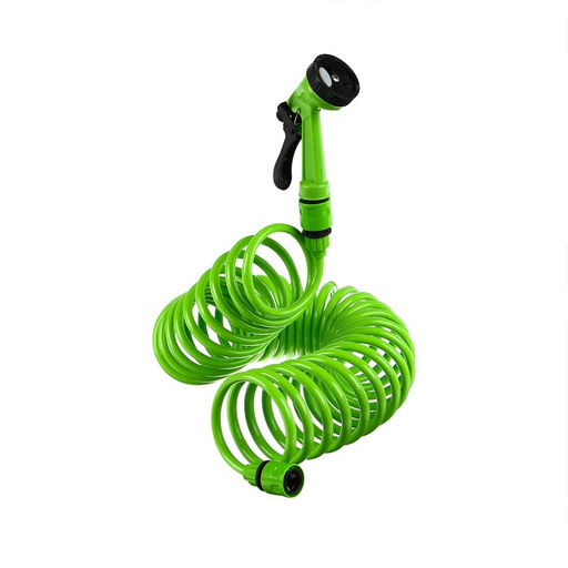 Шланг поливочный спиральный, 10 м, быстросъёмный, с поливочным пистолетом и штуцером, зелёный, Greengo  фото 4